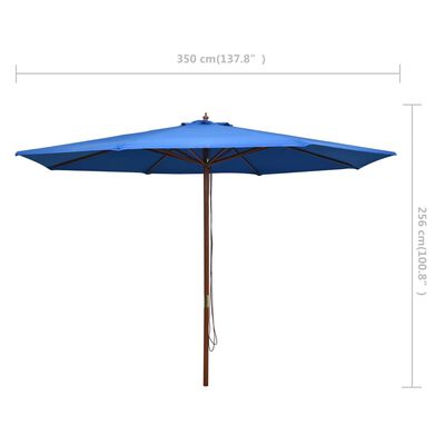 vidaXL Outdoor Parasol with Wooden Pole 350 cm Blue