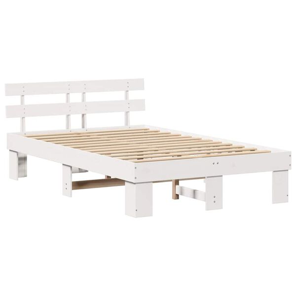 vidaXL Bed Frame with Headboard White 120 x 200 cm Solid Pine Wood