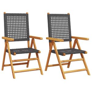 vidaXL Folding Chairs 2 pcs Black Solid Wood Acacia and Poly Rattan