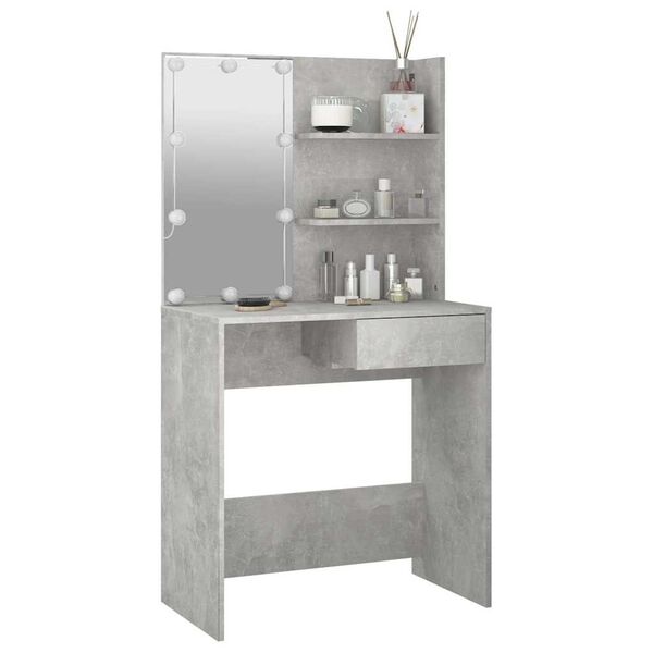 vidaXL Dressing Table with LED Concrete Grey 74.5x40x141 cm