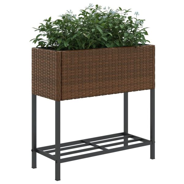 vidaXL Garden Planters with Shelf 2 pcs Brown 70x28x70 cm Poly Rattan