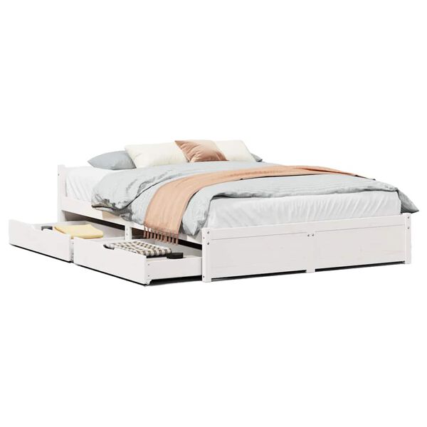 vidaXL Bed Frame without Mattress White 150x200 cm King Size Solid Wood Pine