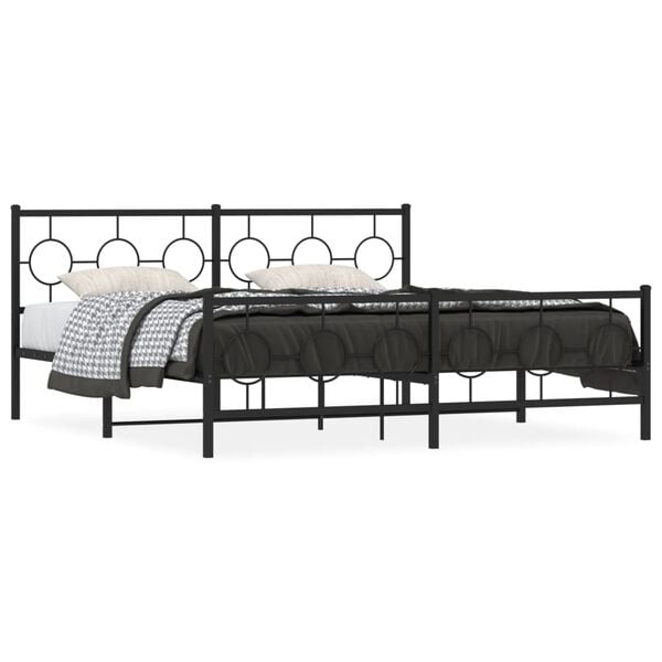 vidaXL Metal Bed Frame without Mattress with Footboard Black 180x200cm