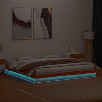 vidaXL LED Bed Frame Wax Brown 180x200 cm Super King Solid Wood Pine