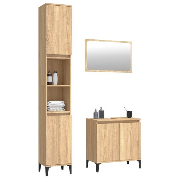 vidaXL 3 Piece Bathroom Furniture Set Sonoma Oak Engineered Wood