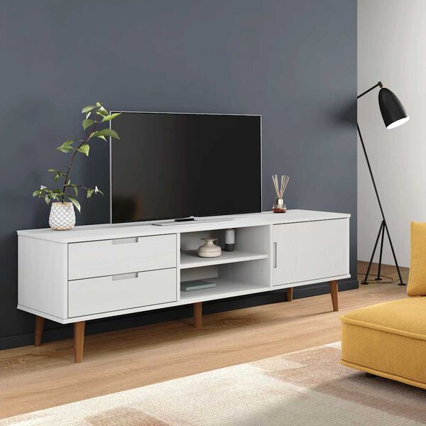 vidaXL TV Cabinet MOLDE White 158x40x49 cm Solid Wood Pine