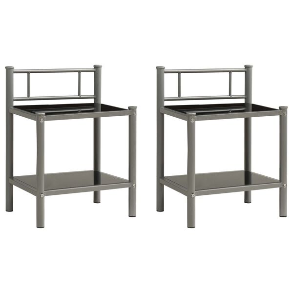 vidaXL Bedside Cabinets 2 pcs Grey and Black Metal and Glass