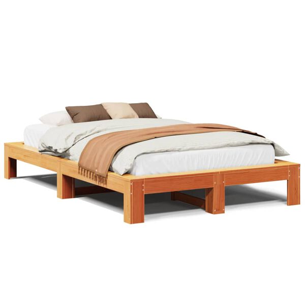 vidaXL Bed Frame without Mattress Wax Brown 120x190 cm Small Double Solid Wood Pine