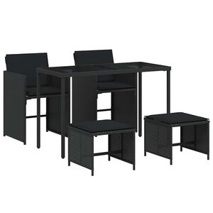vidaXL 5 Piece Garden Dining Set with Cushions Black Poly Rattan