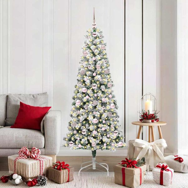 vidaXL Artificial Hinged Christmas Tree Green and White 180 cm