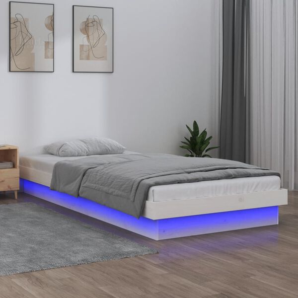 vidaXL LED Bed Frame without Mattress White Single Solid Wood