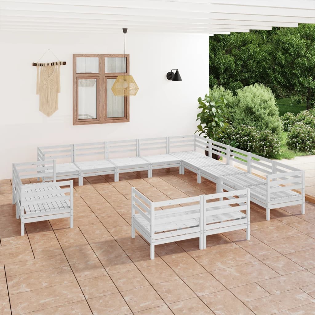 vidaXL 13 Piece Garden Lounge Set Solid Wood Pine White