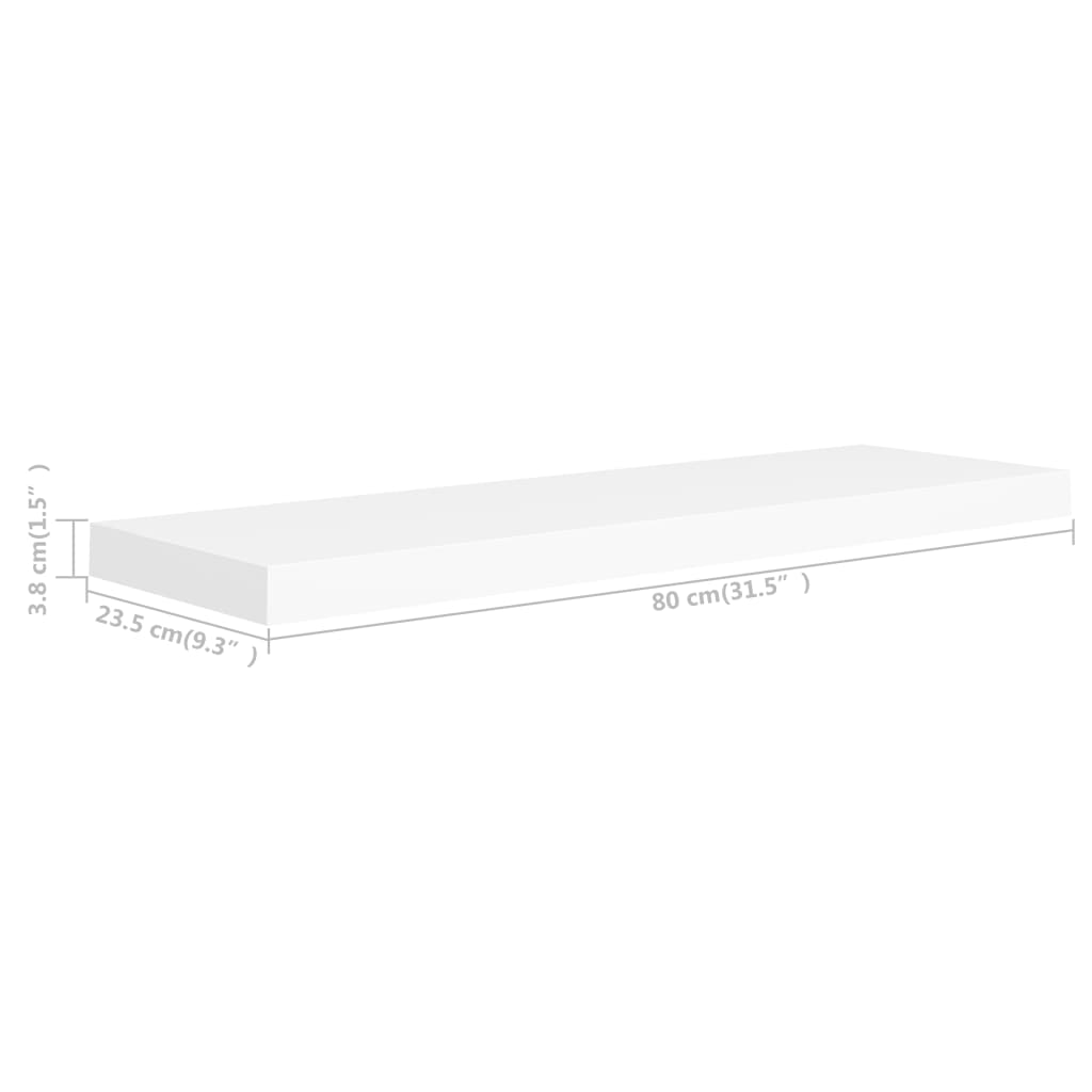 vidaXL Floating Wall Shelf White 80x23.5x3.8 cm MDF
