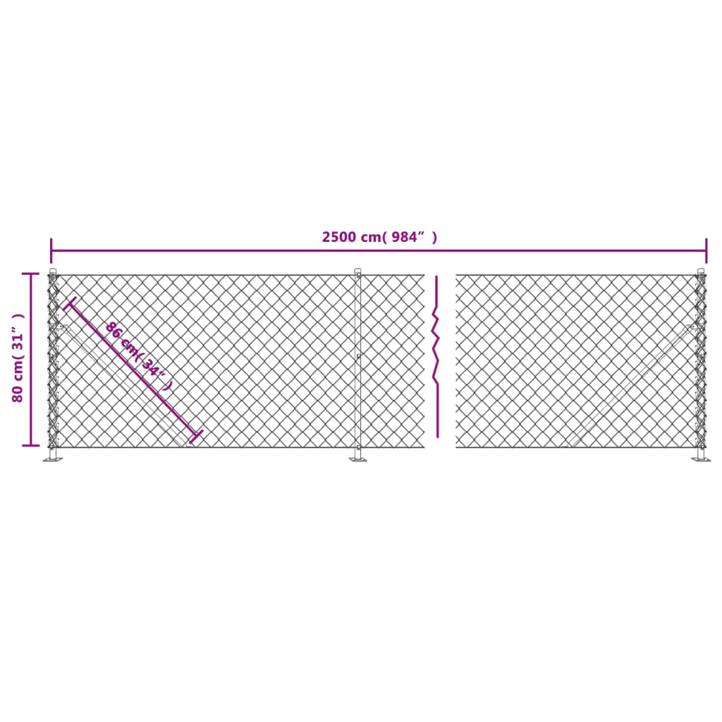 vidaXL Chain Link Fence with Flange Anthracite 0.8x25 m