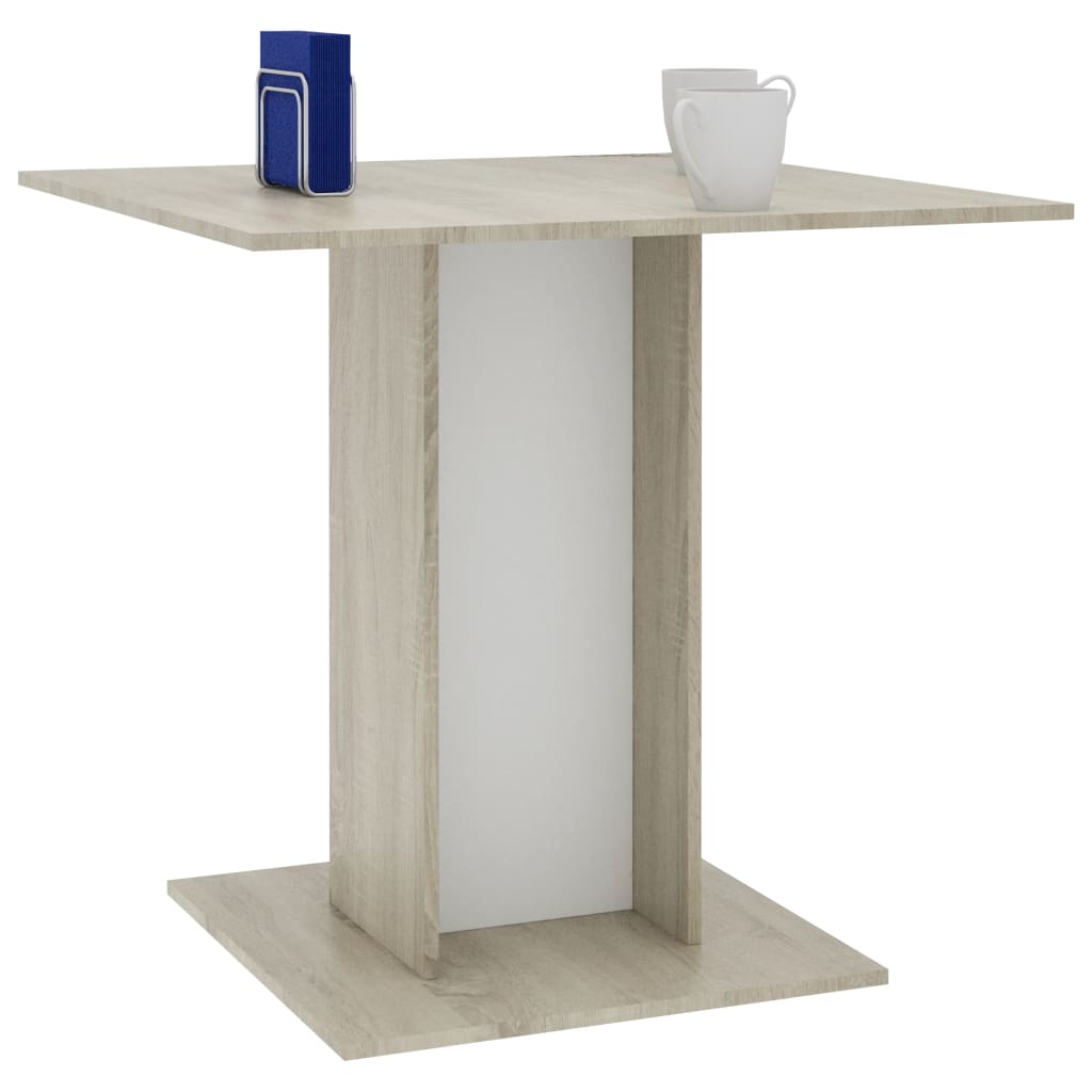 vidaXL Dining Table White and Sonoma Oak 80x80x75 cm Chipboard