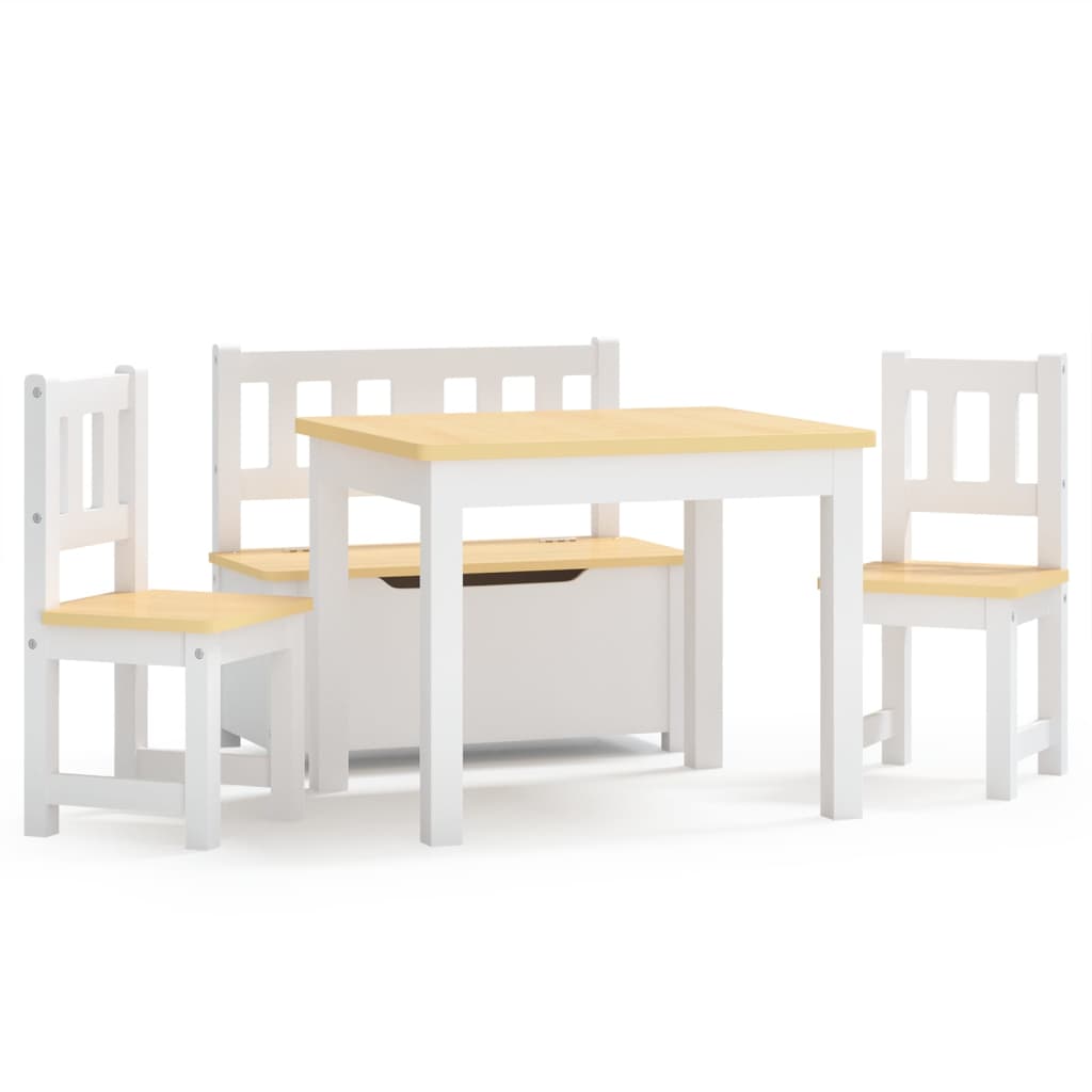 vidaXL 4 Piece Children Table and Chair Set White and Beige MDF