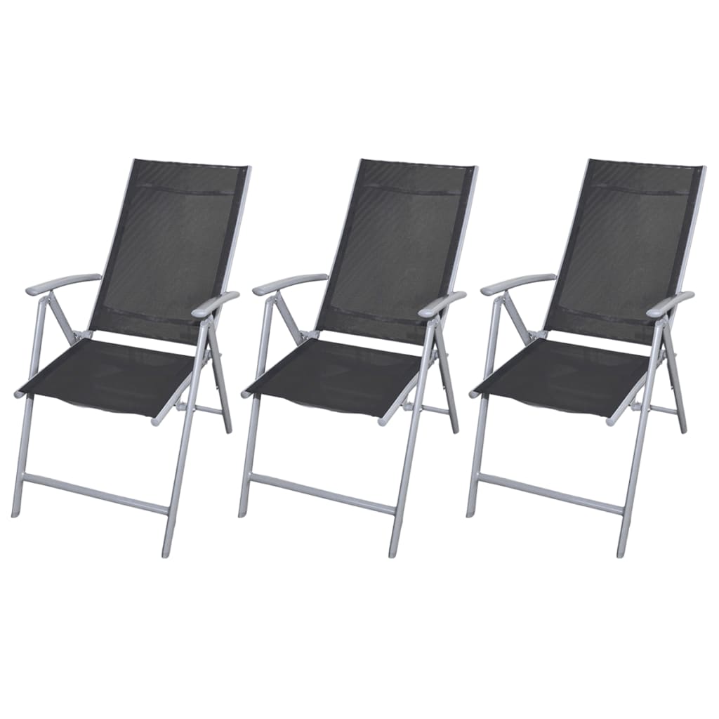 vidaXL Folding Garden Chairs 3 pcs Aluminium Black