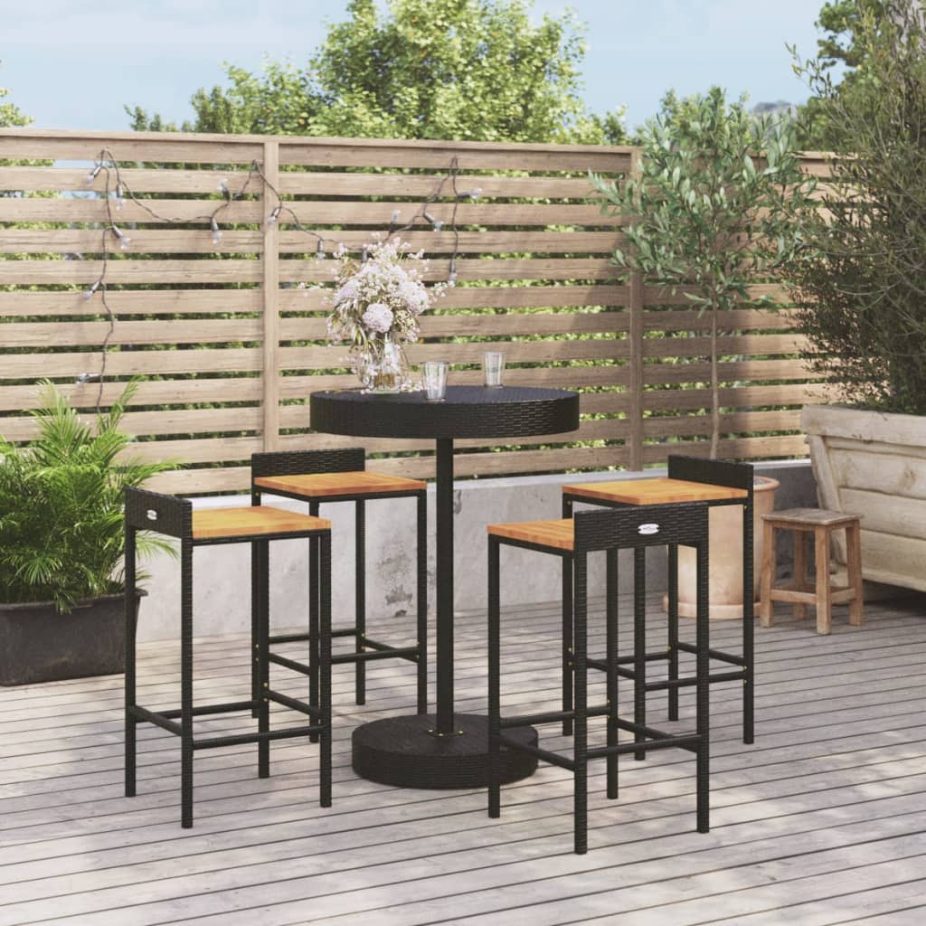 vidaXL 5 Piece Garden Bar Set Black Poly Rattan&Solid Wood Acacia