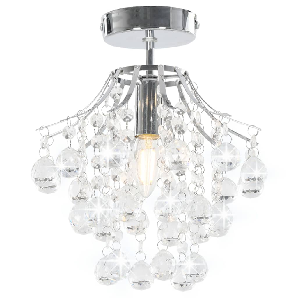 vidaXL Ceiling Lamp with Crystal Beads Silver Round E14