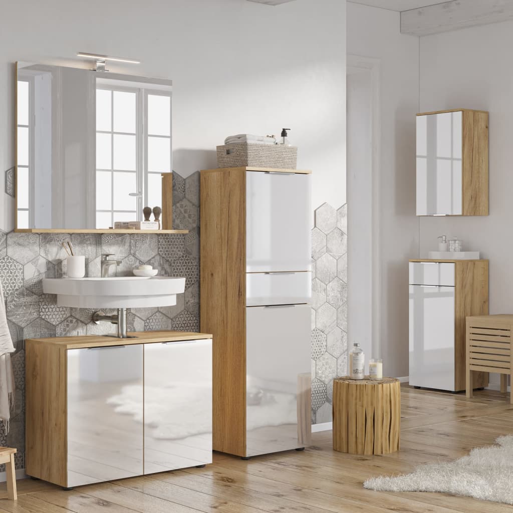 Germania Bathroom Cabinet GW-Avino 34x39x85 cm White and Navarra-oak