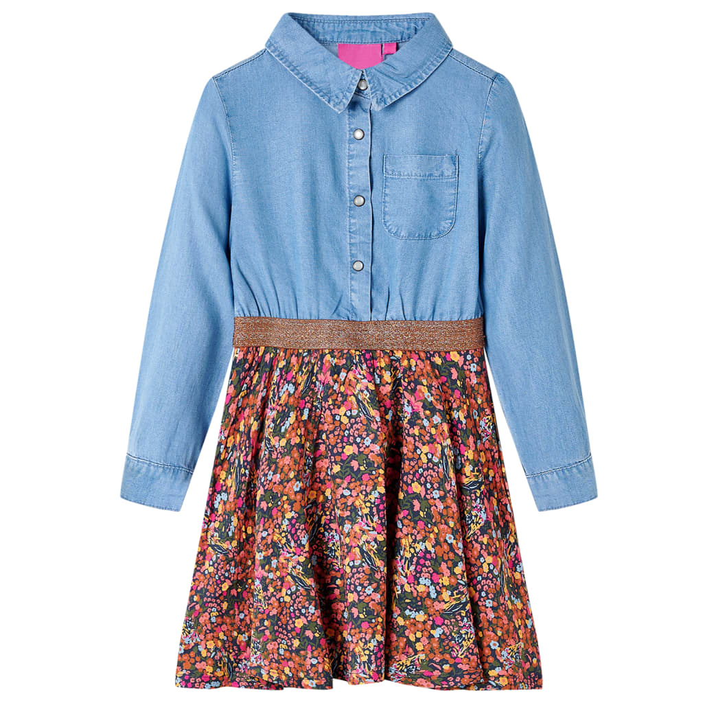 Kids' Dress with Long Sleeves Navy and Denim Blue 128