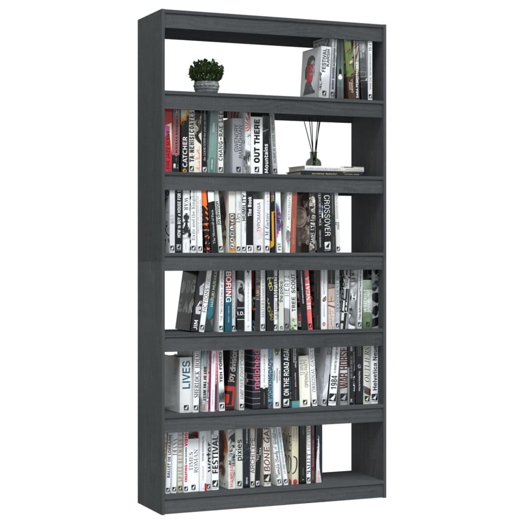 vidaXL Book Cabinet/Room Divider Grey 100x30x200 cm Solid Pinewood