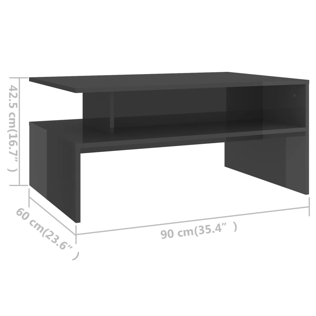 vidaXL Coffee Table High Gloss Grey 90x60x42.5 cm Engineered Wood