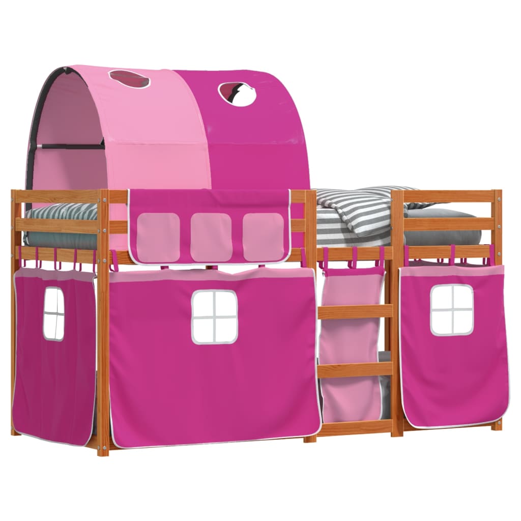 vidaXL Bunk Bed with Curtains Pink 90x190 cm Solid Wood Pine