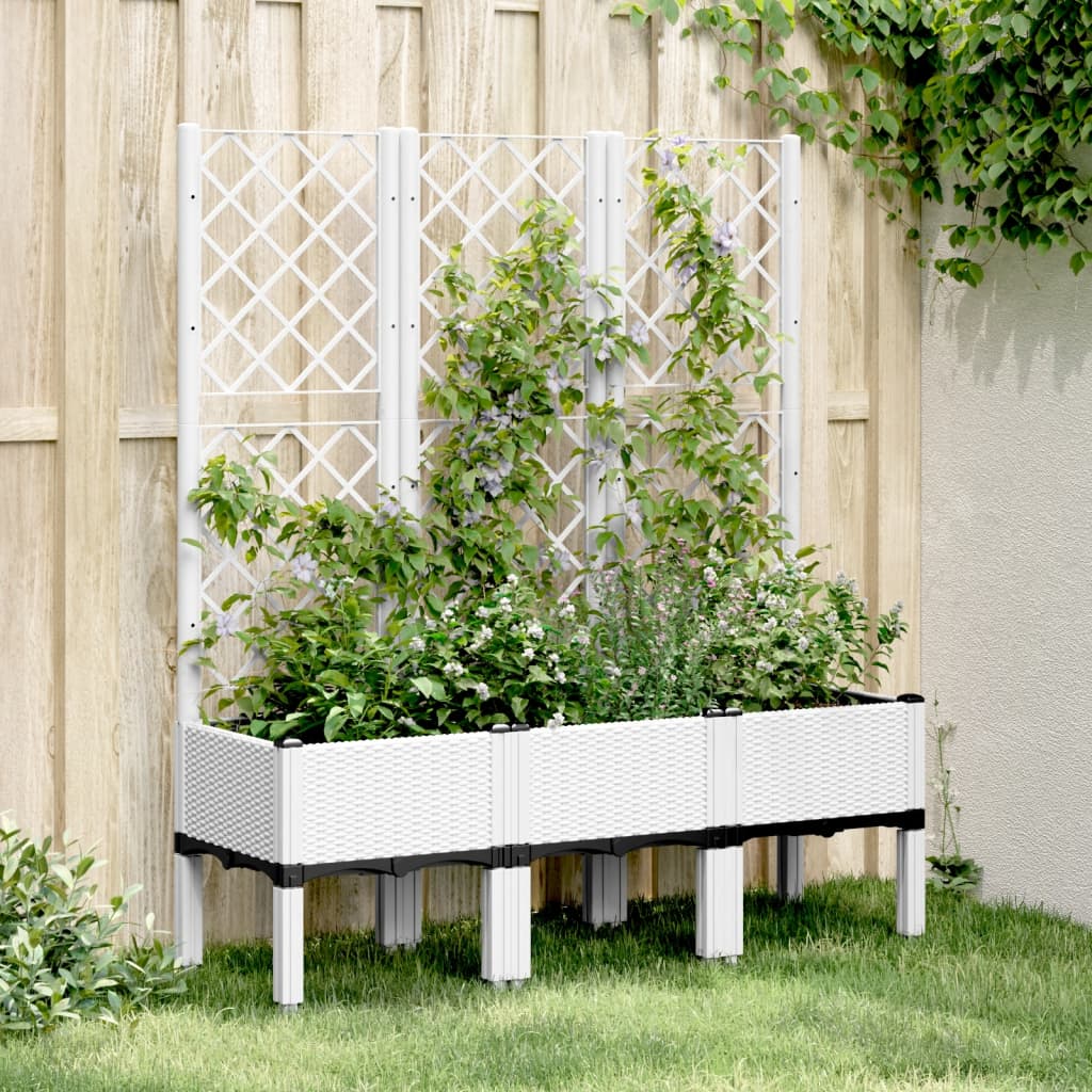 vidaXL Garden Planter with Trellis White 120x40x142 cm PP