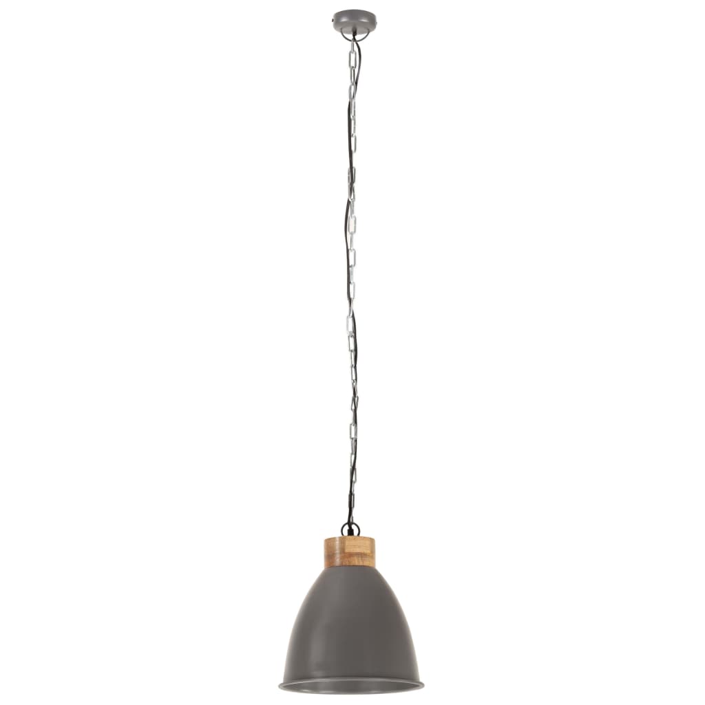 vidaXL Industrial Hanging Lamp Grey Iron & Solid Wood 35 cm E27