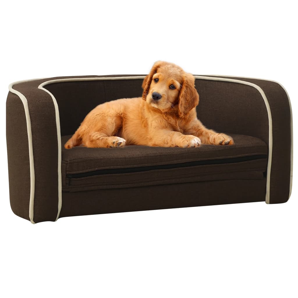 vidaXL Foldable Dog Sofa Brown 76x71x30 cm Linen Washable Cushion