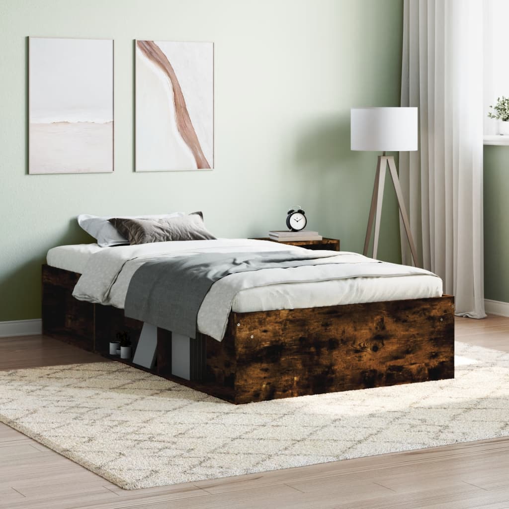 vidaXL Bed Frame Smoked Oak 90x190 cm Single