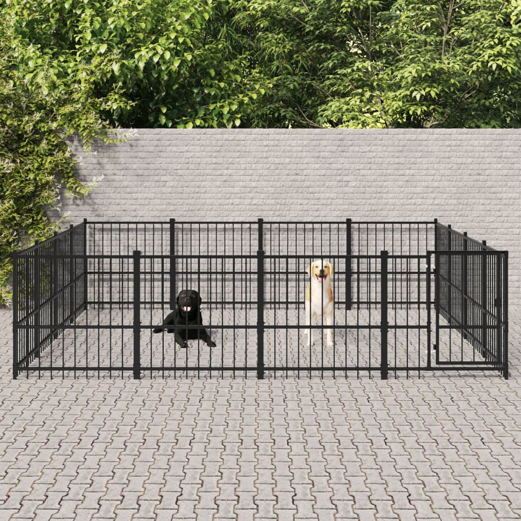 vidaXL Outdoor Dog Kennel Steel 15.05 m²