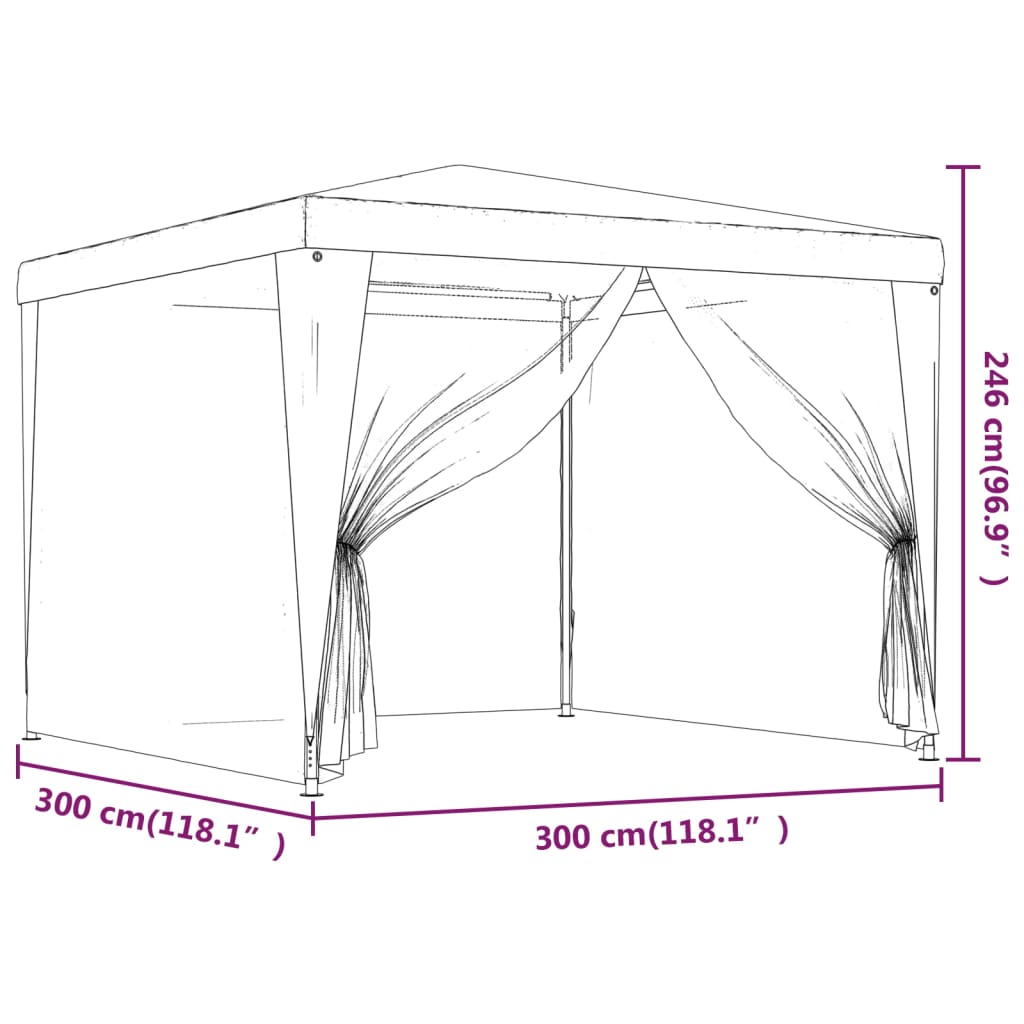 vidaXL Party Tent with 4 Mesh Sidewalls Green 3x3 m HDPE