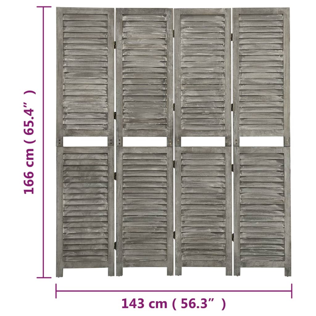 vidaXL 4-Panel Room Divider Grey 143x166 cm Solid Wood
