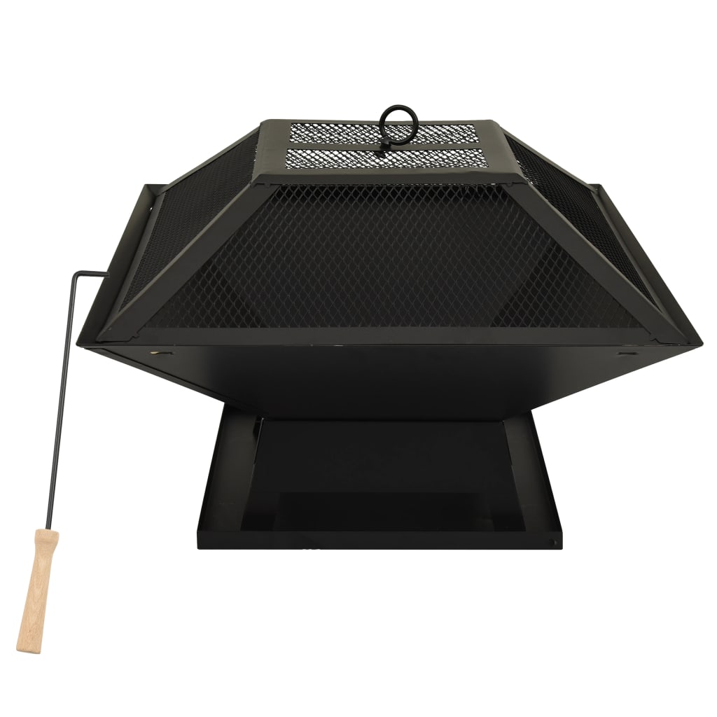 vidaXL 2-in-1 Fire Pit and BBQ with Poker 46.5x46.5x37 cm Steel