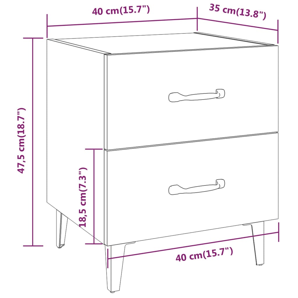 vidaXL Bedside Cabinet Sonoma Oak 40x35x47.5 cm