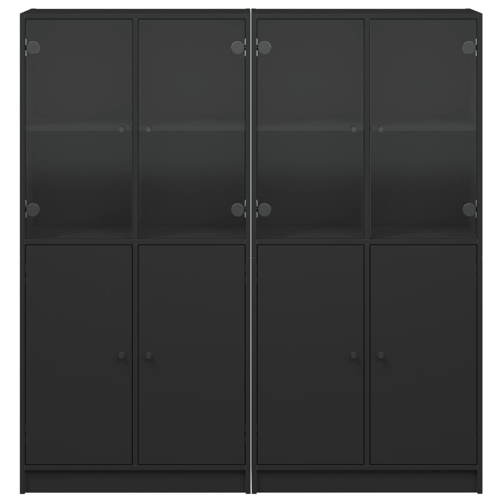 vidaXL Bookcase with Doors Black 136x37x142 cm Engineered Wood