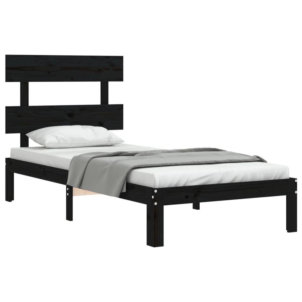 vidaXL Bed Frame with Headboard Black 100x200 cm Solid Wood