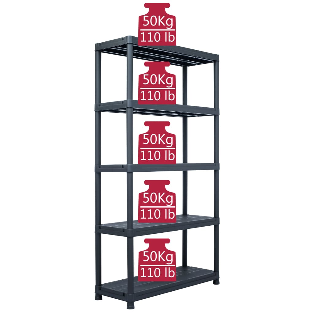 vidaXL Storage Shelf Racks 2 pcs Black 250 kg 80x40x180 cm Plastic