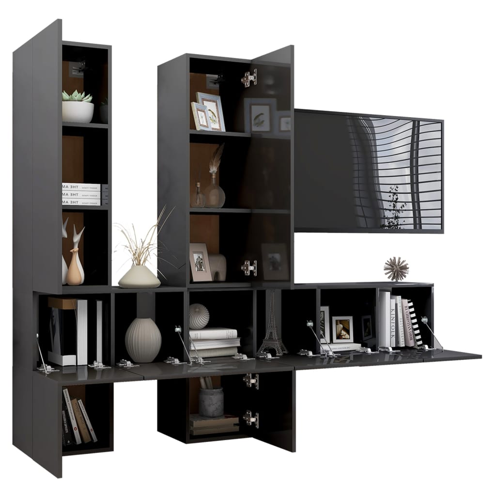 vidaXL 7 Piece TV Cabinet Set High Gloss Grey Engineered Wood