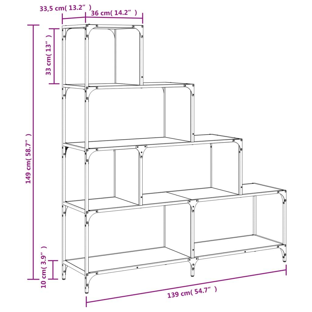 vidaXL Bookcase 4-Stair Brown Oak 139x33.5x149 cm Engineered Wood