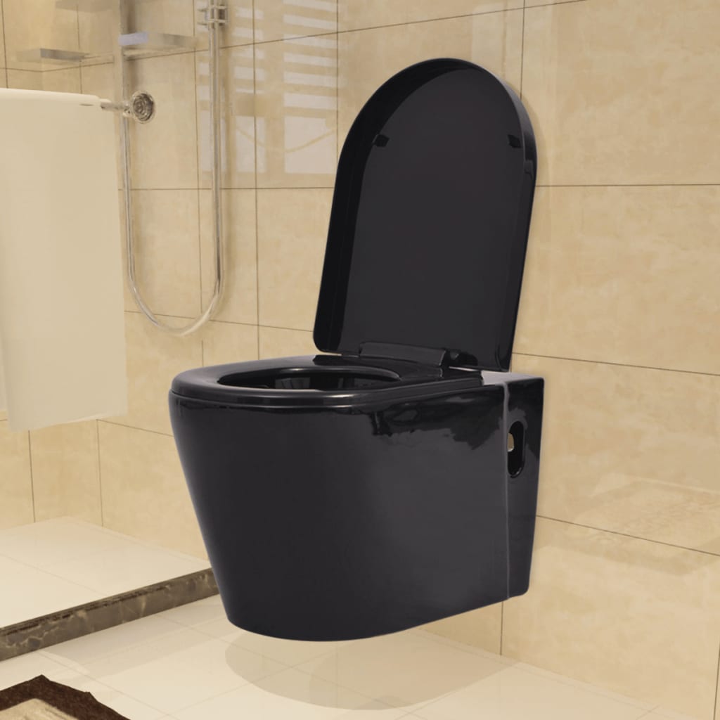 vidaXL Wall Hung Toilet Ceramic Black