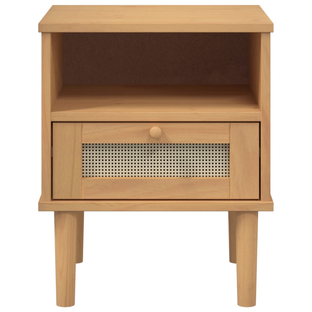 vidaXL Bedside Cabinet SENJA Rattan Look Brown 40x35x48 cm Solid Wood Pine
