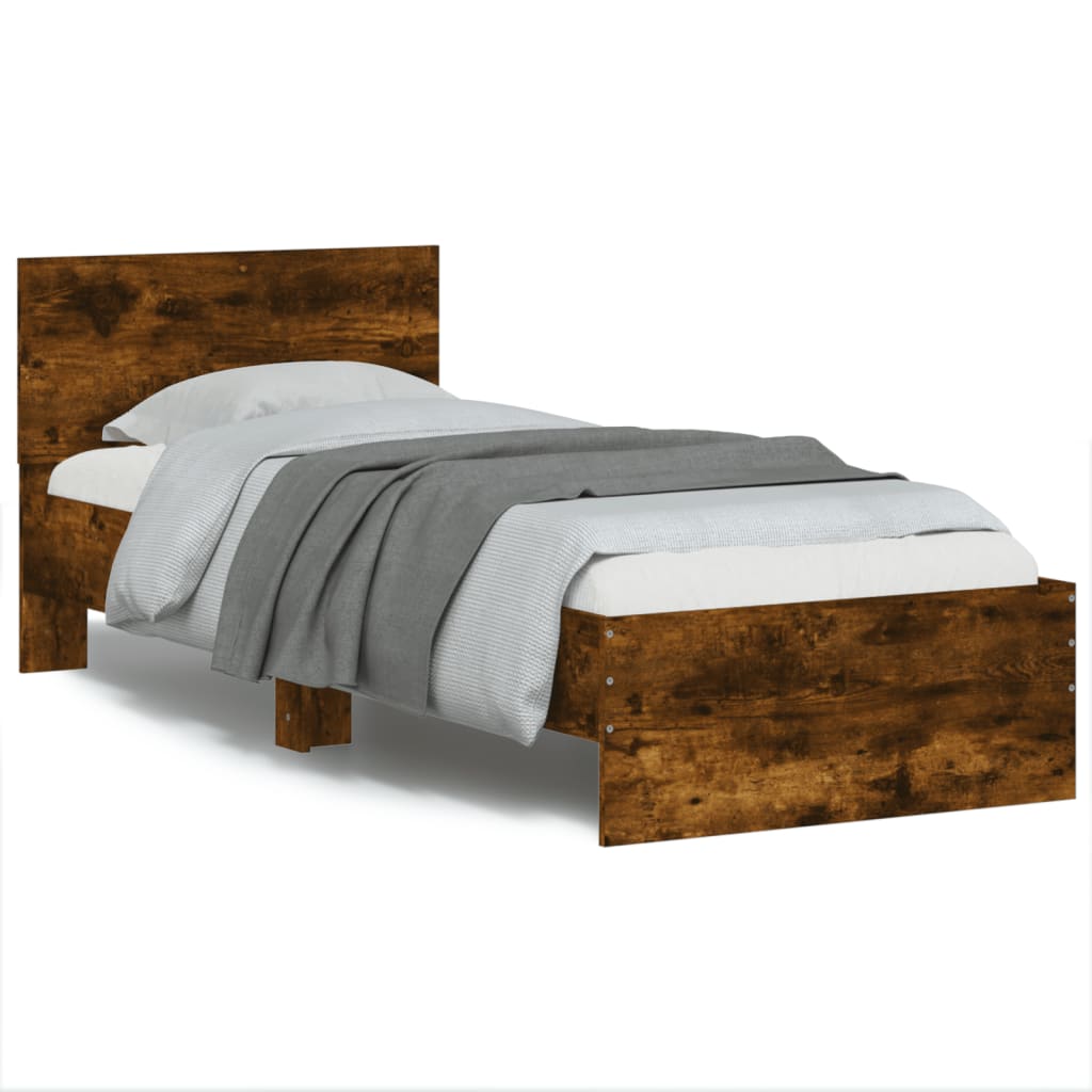 vidaXL Bed Frame with Headboard Smoked Oak 75x190 cm Small Single Engineered wood