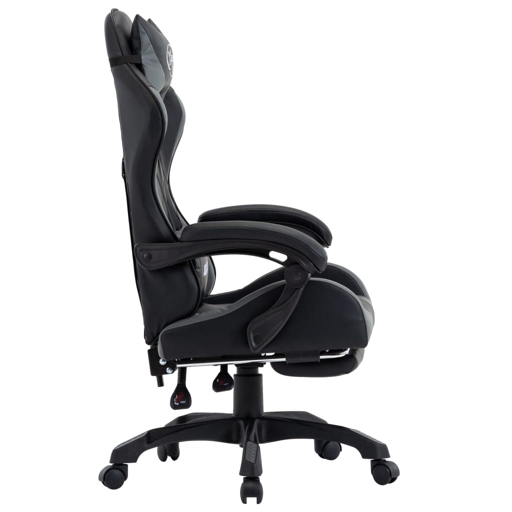 vidaXL Racing Chair with Footrest Grey and Black Faux Leather