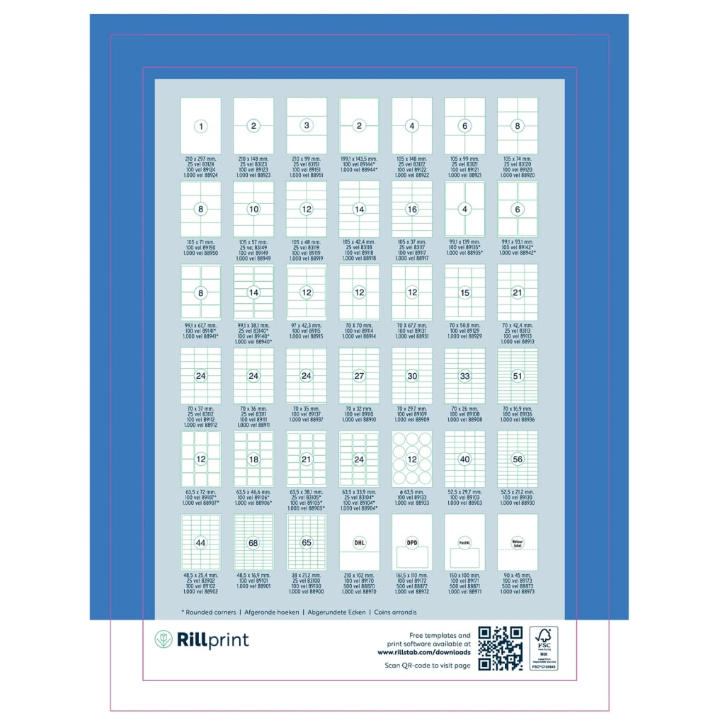 rillprint Self-adhesive Sticker Labels 210x148 mm 500 Sheets White