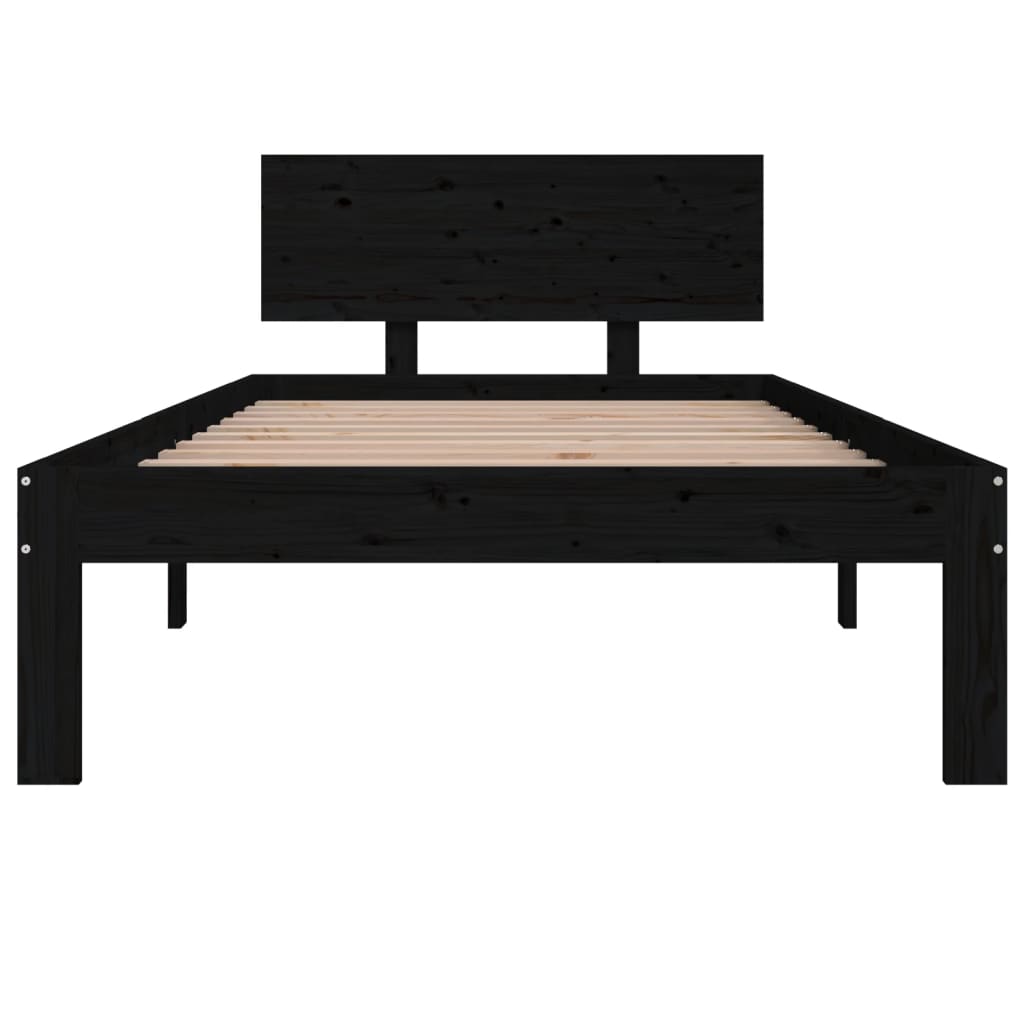 vidaXL Bed Frame Black Solid Wood 90x190 cm Single