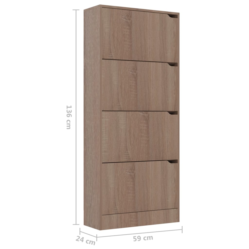 vidaXL Shoe Cabinet with 4 Doors Sonoma Oak 59x24x136 cm Engineered Wood