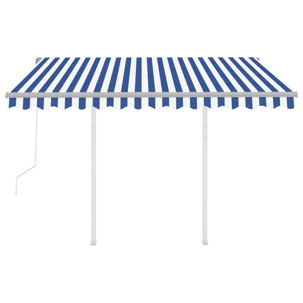 vidaXL Automatic Retractable Awning with Posts 3x2.5 m Blue&White